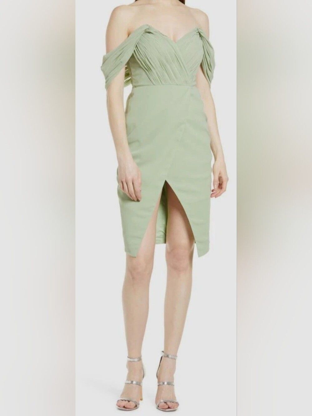 Lavish Alice Micropleat Off-Shoulder Sheath Dress NWT Sage Green Size 14